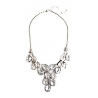 Silver Crystal Dew Drop CZ Statement Necklace